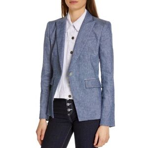 Veronica Beard Athens Linen Blend Dickey Jacket Blue Sz 6